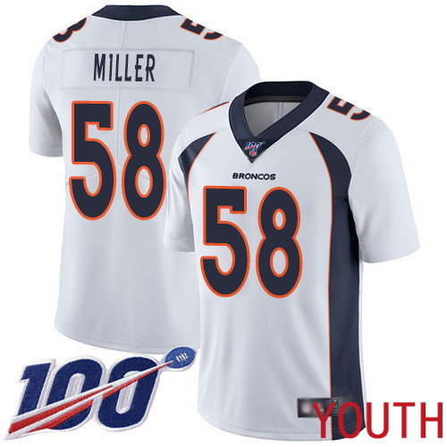 Youth Denver Broncos 58 Von Miller White Vapor Untouchable Limited Player 100th Season Football NFL Jersey